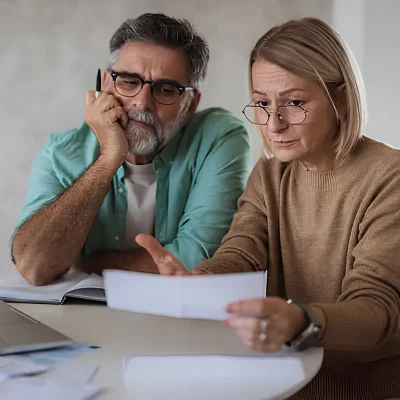 Older couple reviewing estate planning documents at home in Louisiana